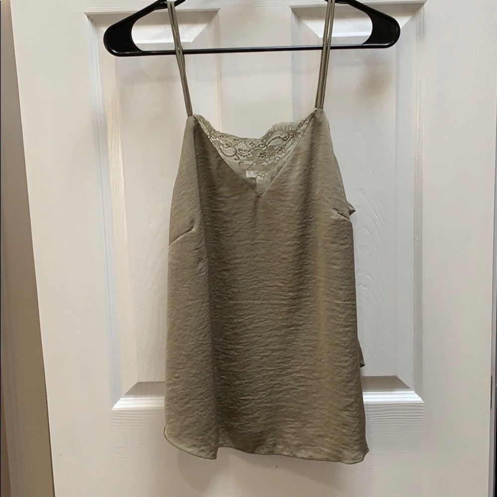 Khaki Green Silk Lace Tank Top